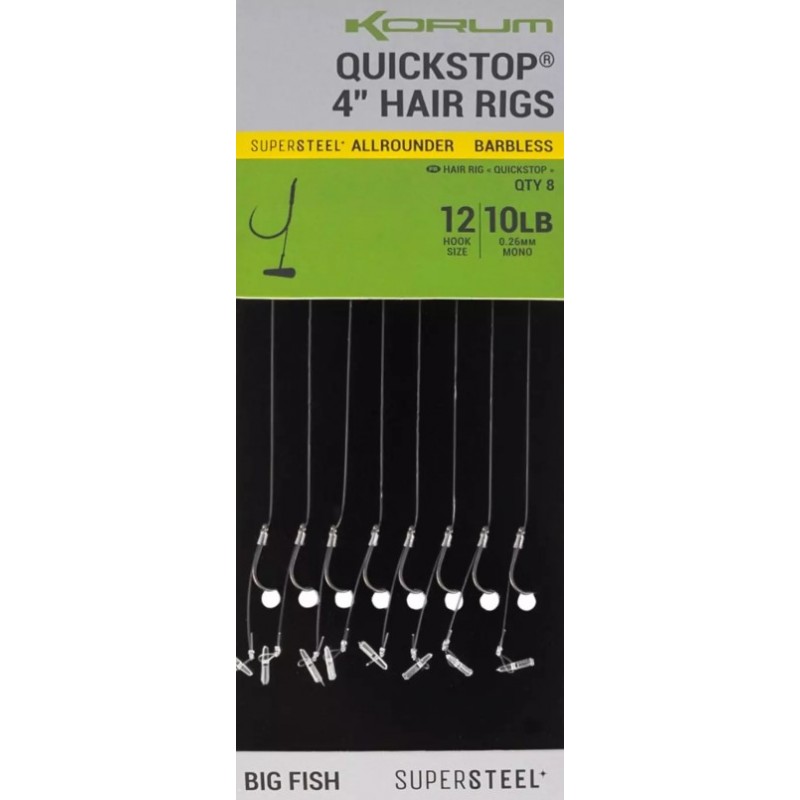 KORUM KORUM 4 BIG FISH HAIR RIGS W/QUICKSTOPS BARBLESS