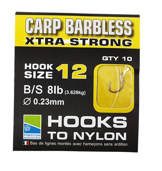 preston BARBLESS CARP XTRA-STRONG-HOOKS-TO-NYLON